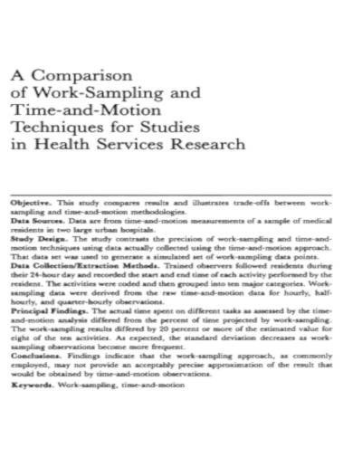 Comparision of Work Sampling Time and Motion