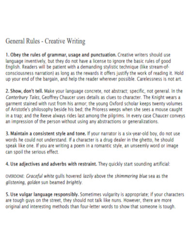 Creative Writing General Rules