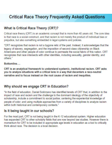 Critical Race Theory Frequently Asked Questions