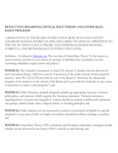 Critical Race Theory Resolution