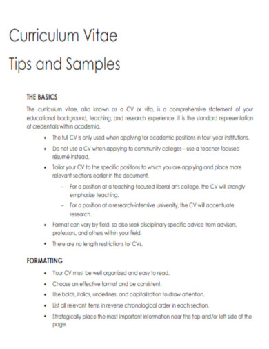 Curriculum Vitae Tips and Samples