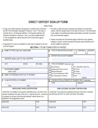 Deposit Sign Up Form