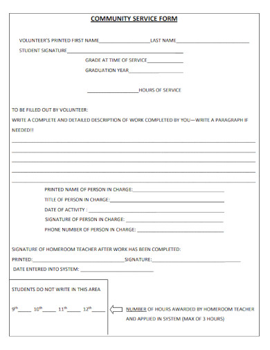 Editable Community Service Form