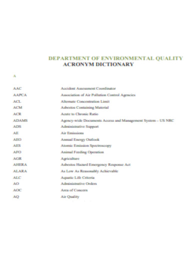 Environmental Quality Acronym Dictionary
