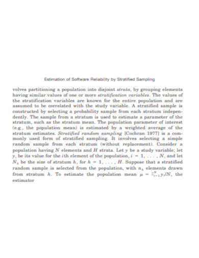 Estimation of Reliability by Stratified Sampling