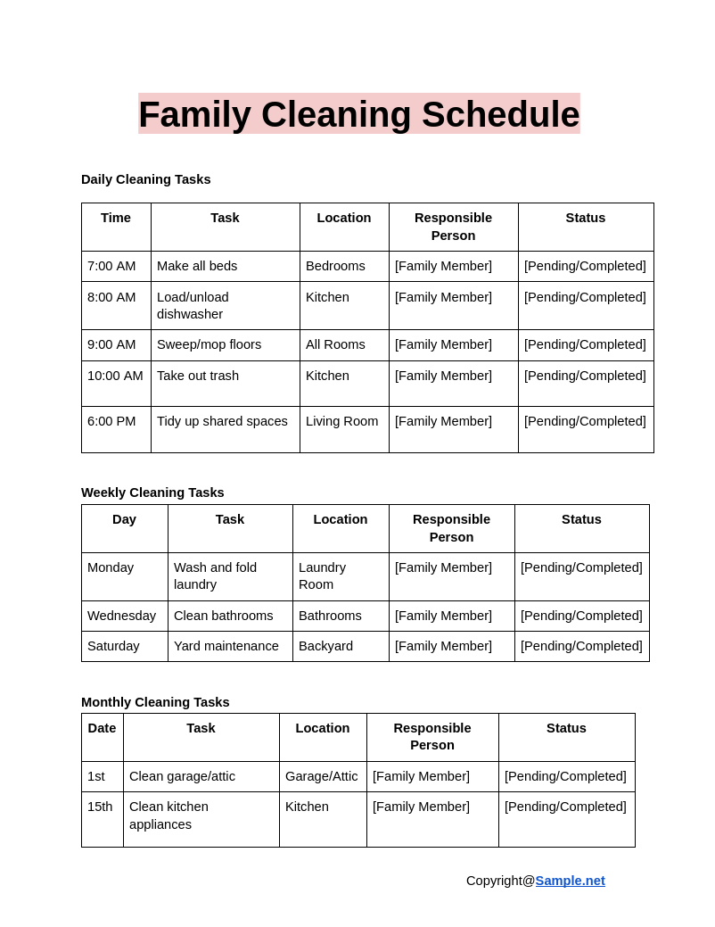 Family Cleaning Schedule Google Docs 12 19 2024 11 20 AM