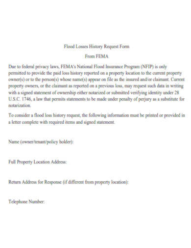 Flood Losses History Request Form