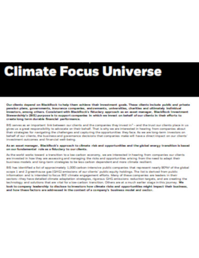 Focus Climate Universe