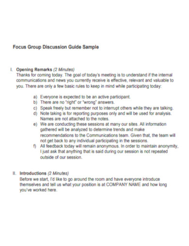 Focus Group Discussion Guide Sample