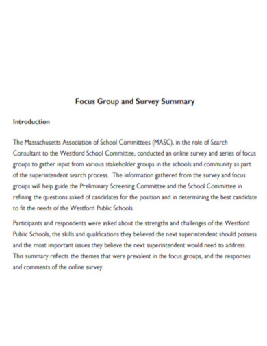 Focus Group Survey Summary