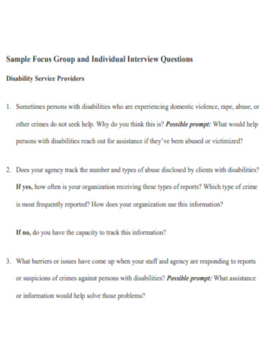 Focus Group and Individual Interview Questions