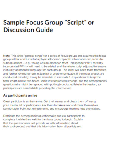 Focus Group or Discussion Guide