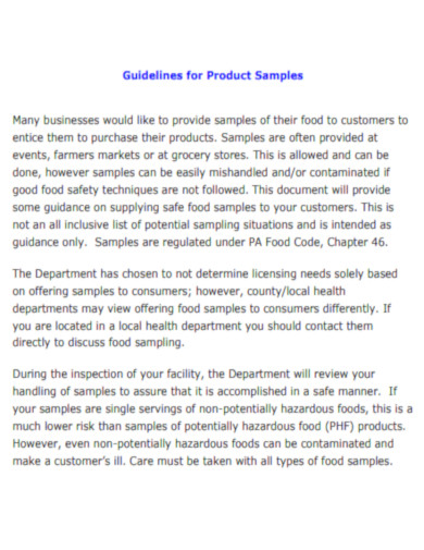 Guidelines for Product Samples
