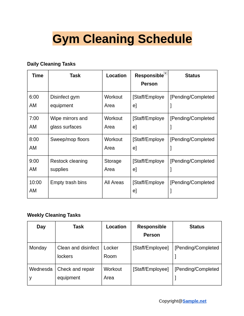 Gym Cleaning Schedule Google Docs 12 19 2024 11 20 AM