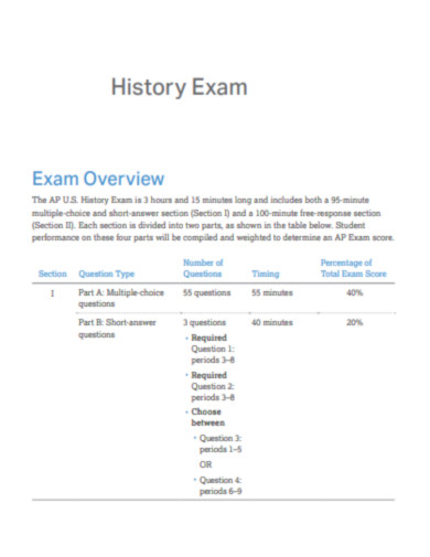 History Exam Overview
