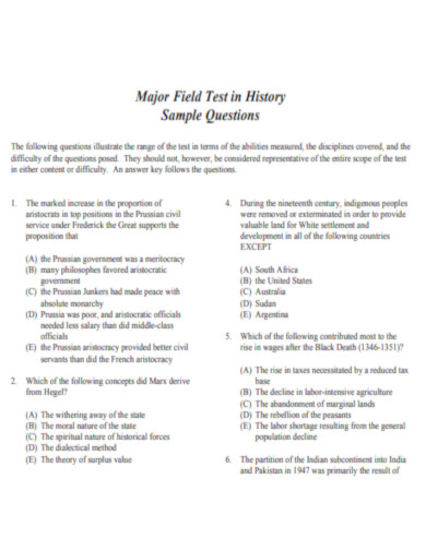 History Question of Major Field 