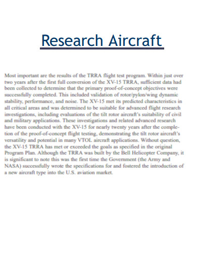 History of Research Aircraft