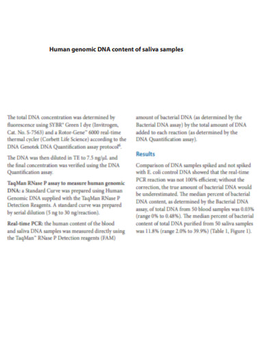 Human Genomic DNA Content of Saliva Samples