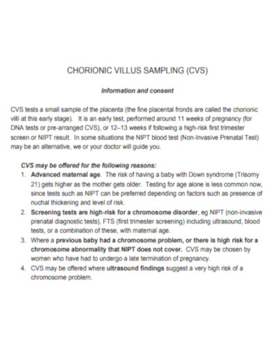 Information and consent of Chorionic Villus Sampling