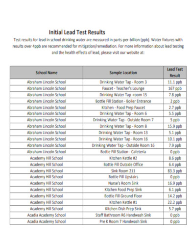 Initial Lead Test Results