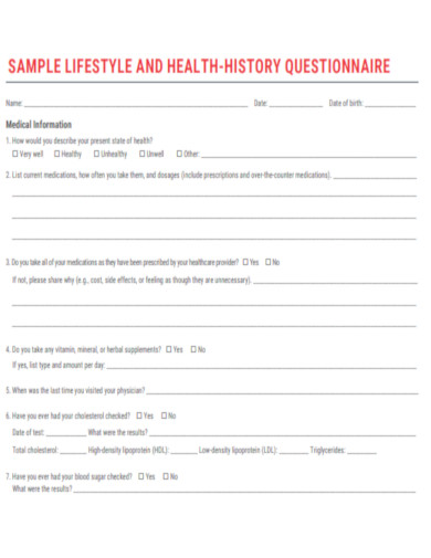 Life Style Health History Questionnaire