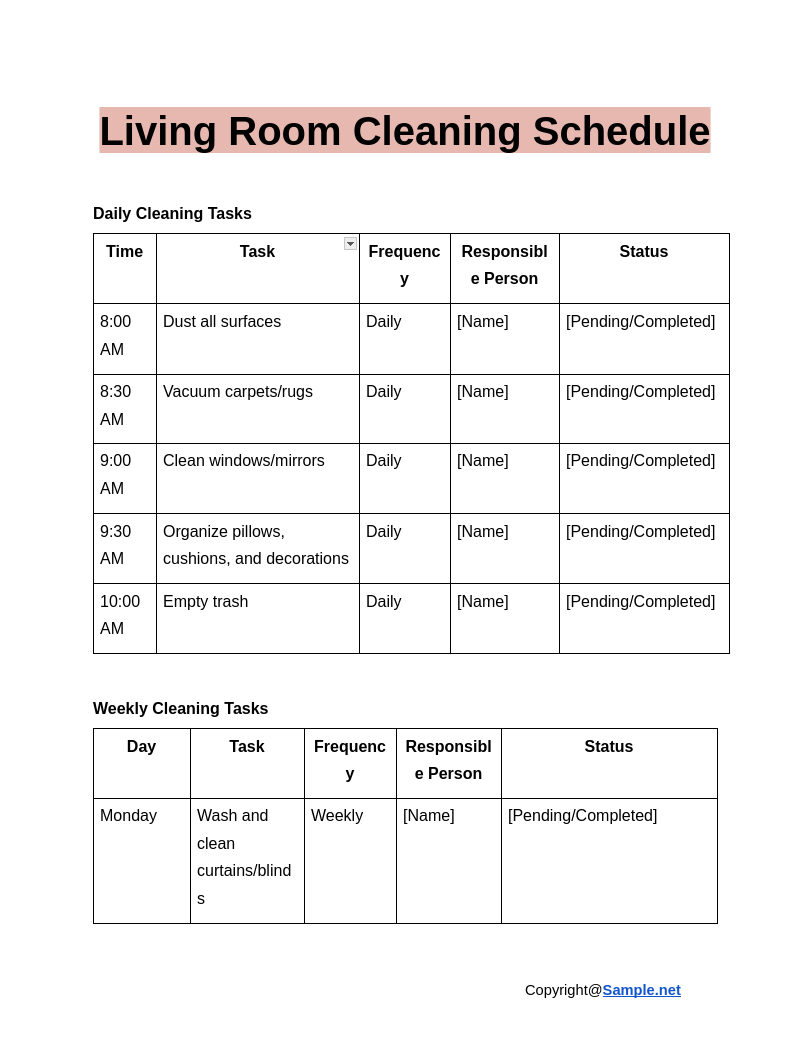 Living Room Cleaning Schedule Google Docs 12 19 2024 11 19 AM