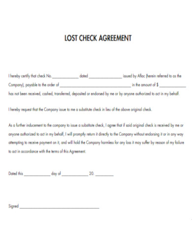 Lost Check Agreement