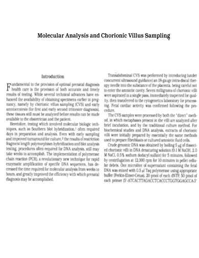 Molecular Analysis and Chorionic Villus Sampling