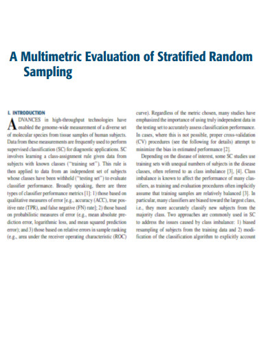 Multimetric Evaluation of Stratified Random Sampling