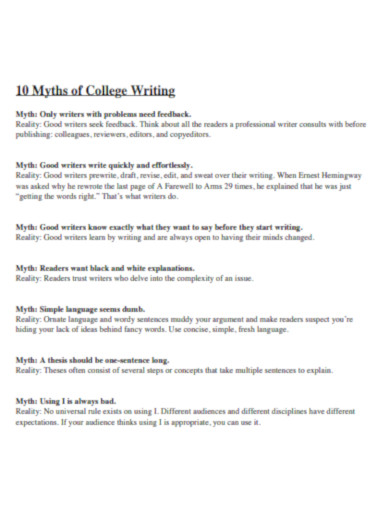 Myths of College Writing