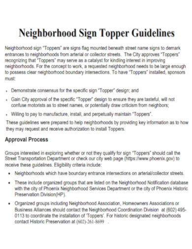 Neighborhood Sign Topper Guidelines