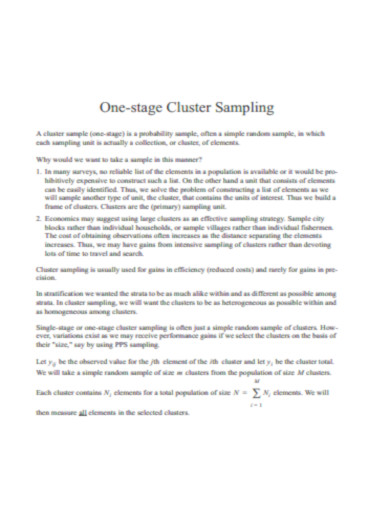One stage Cluster Sampling