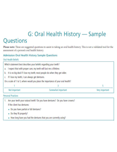 Oral Health History Sample Questions