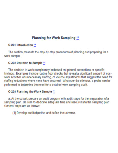 Planning for Work Sampling