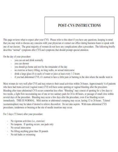 Post Chorionic Villus Sampling Instruction
