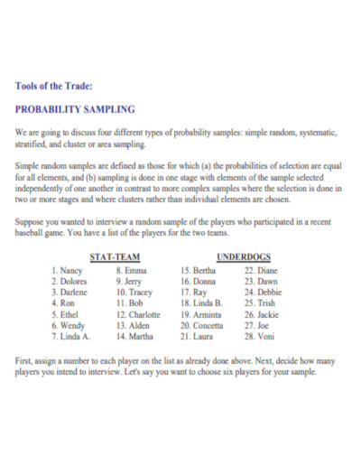 Probability Sampling Tools of the Trade