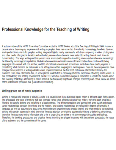Professional Knowledge for the Teaching of Writing