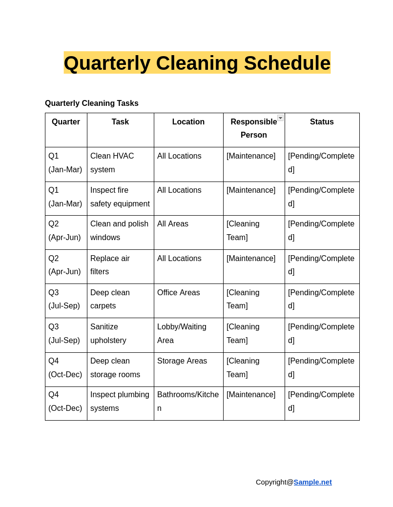 Quarterly Cleaning Schedule Google Docs 12 19 2024 11 20 AM