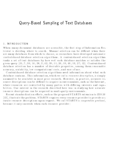 Query Based Sampling of Text Databases
