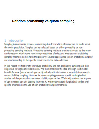 Random Probability vs Quota Sampling