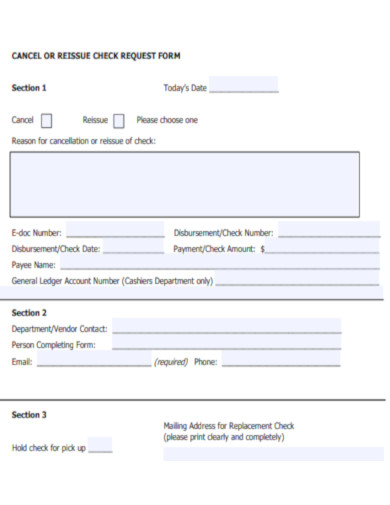 Reissue of Check Request Form