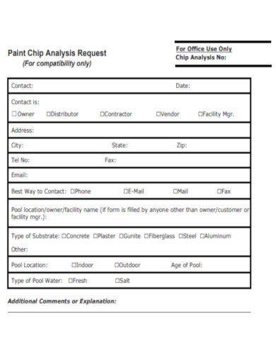 Sample of Paint Chips Analysis Request