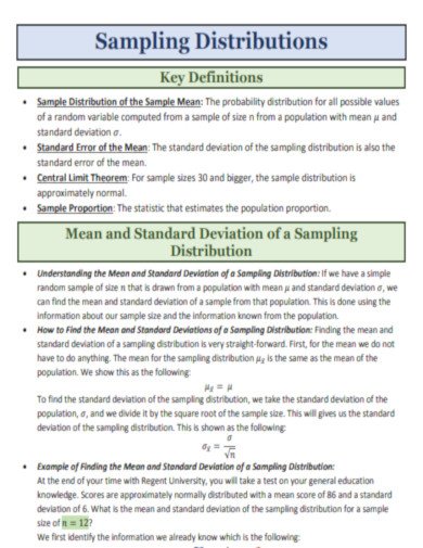 Sampling Distribution Definitions