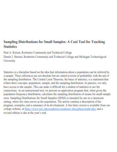 Sampling Distributions for Small Samples