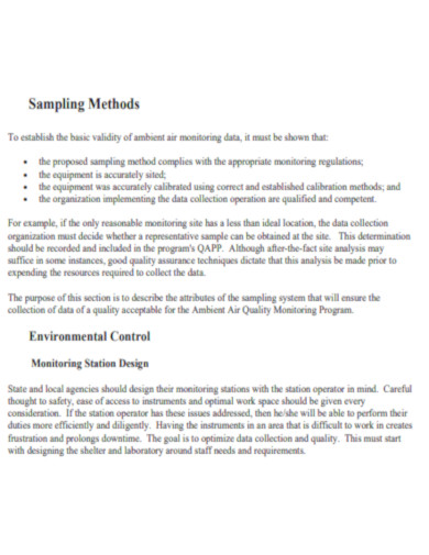 Sampling Methodology Environmental Protection Agency