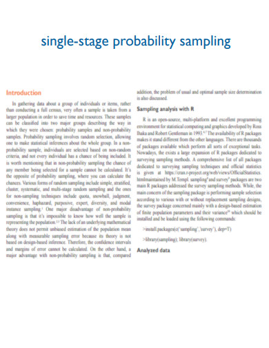 Single Stage Probability Sampling