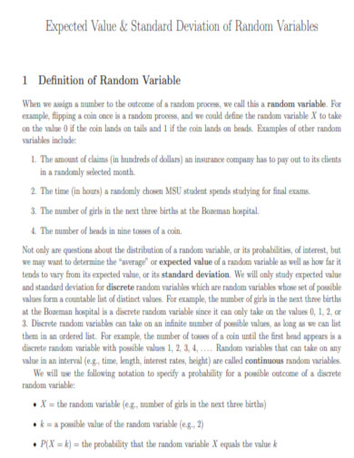 Standard Deviation of Random Variables