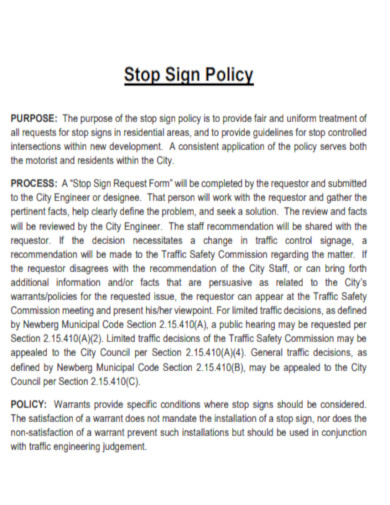 Stop Sign Policy