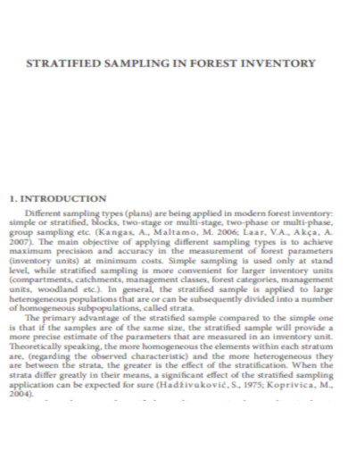 Stratified Sampling Forest Inventory