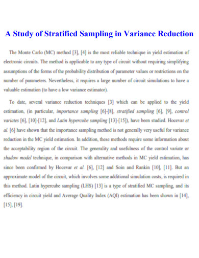 Stratified Sampling in Variance Reduction